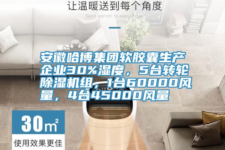 安徽哈博集團軟膠囊生產企業30%濕度，5臺轉輪除濕機組，1臺60000風量，4臺45000風量